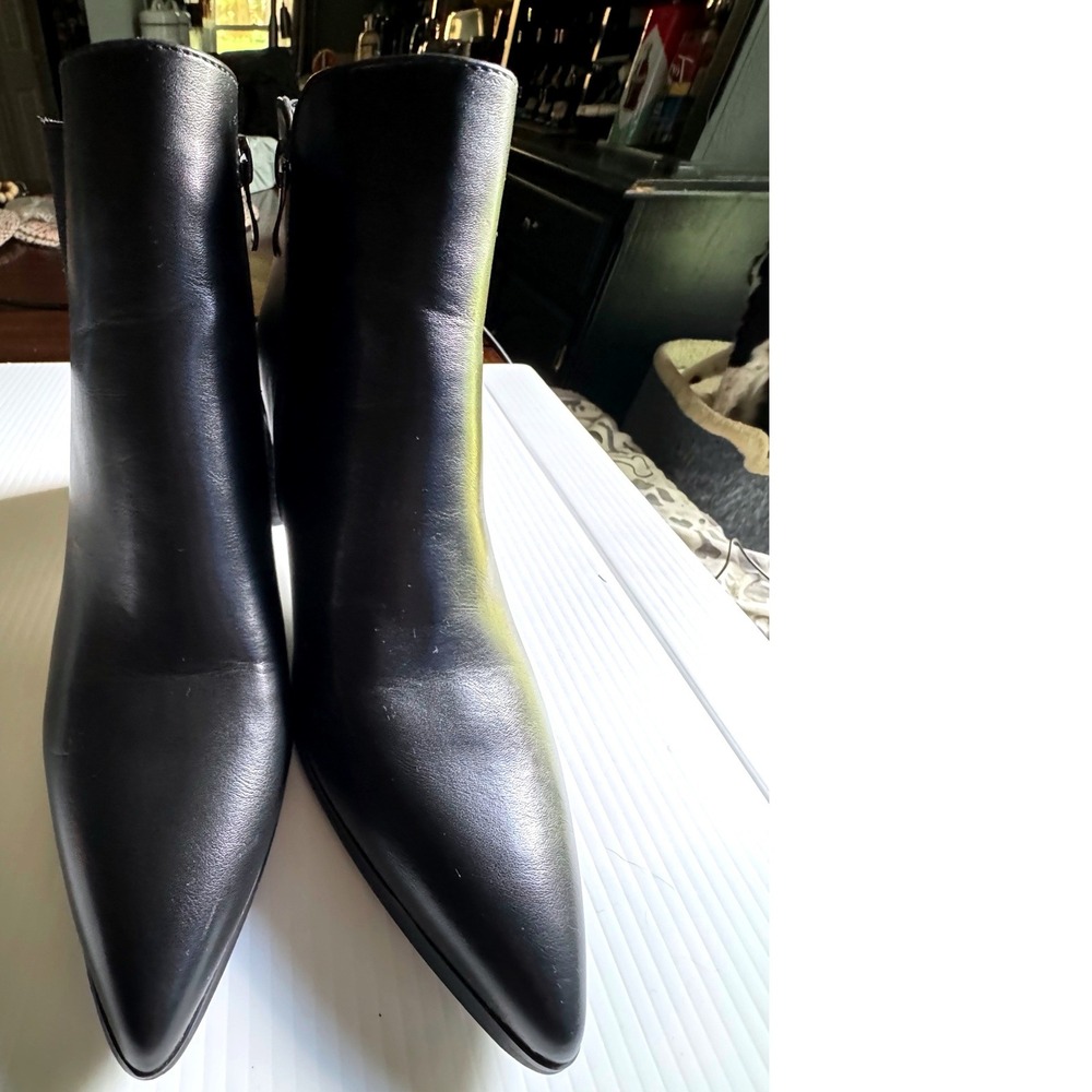 Black Pointed Toe Block Heel Ankle Boots Side Zip Booties Size 9.5